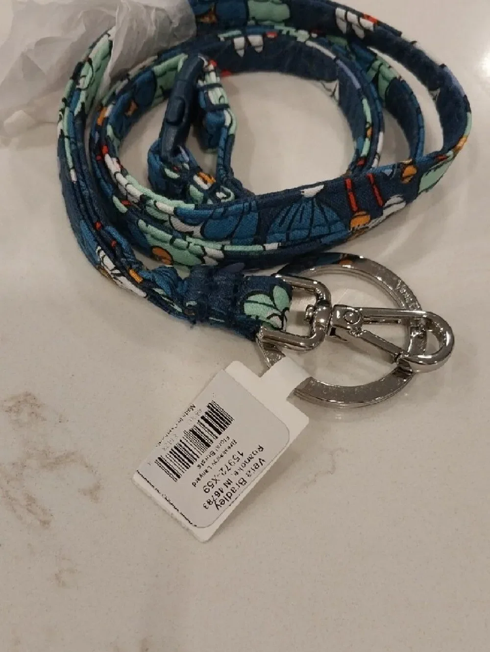 Vera Bradley Navy Quilted Key & Card Holder with Blue Floral Strap